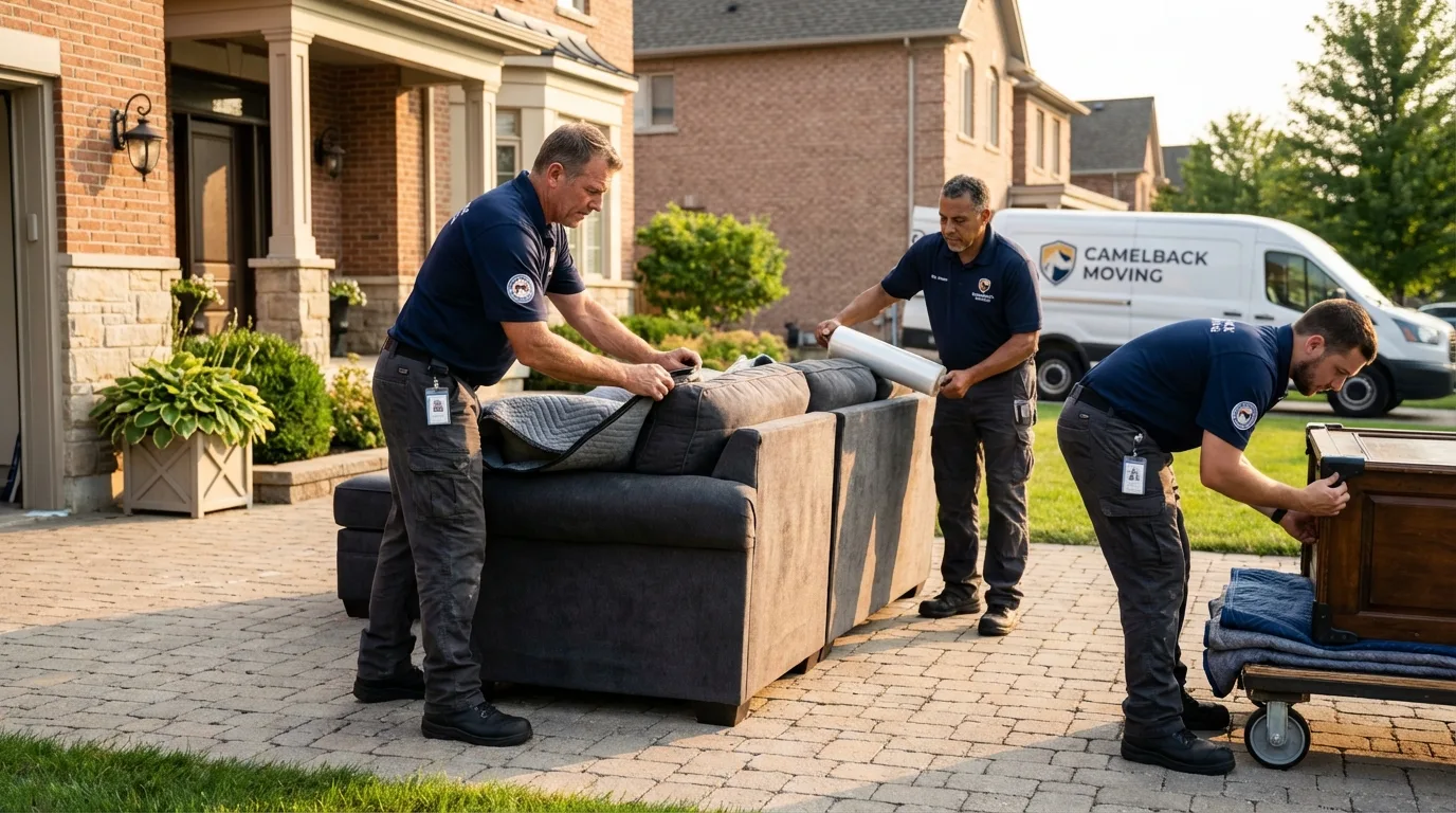 Large estate moving crew wrapping furniture in Edinburg, IL